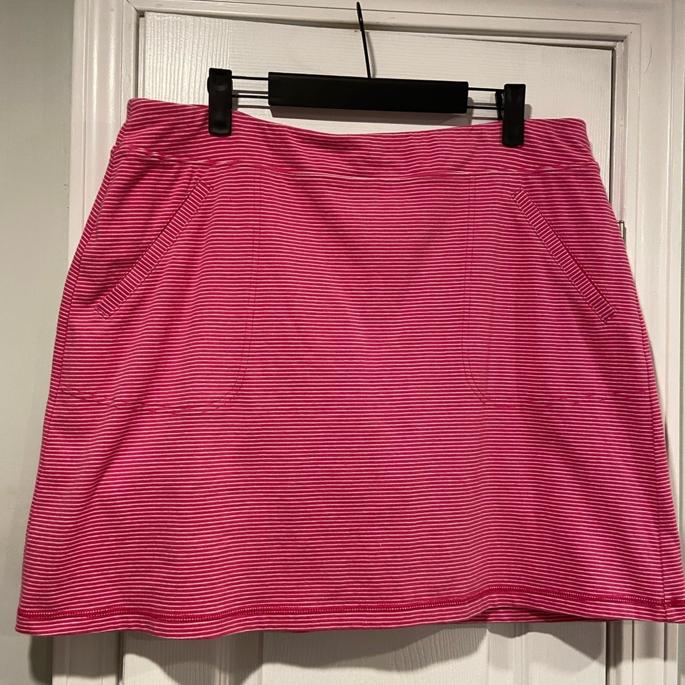 Talbots Hello Saturday Size L Pink Stripe Elastic Waist Pull On Skort Casual